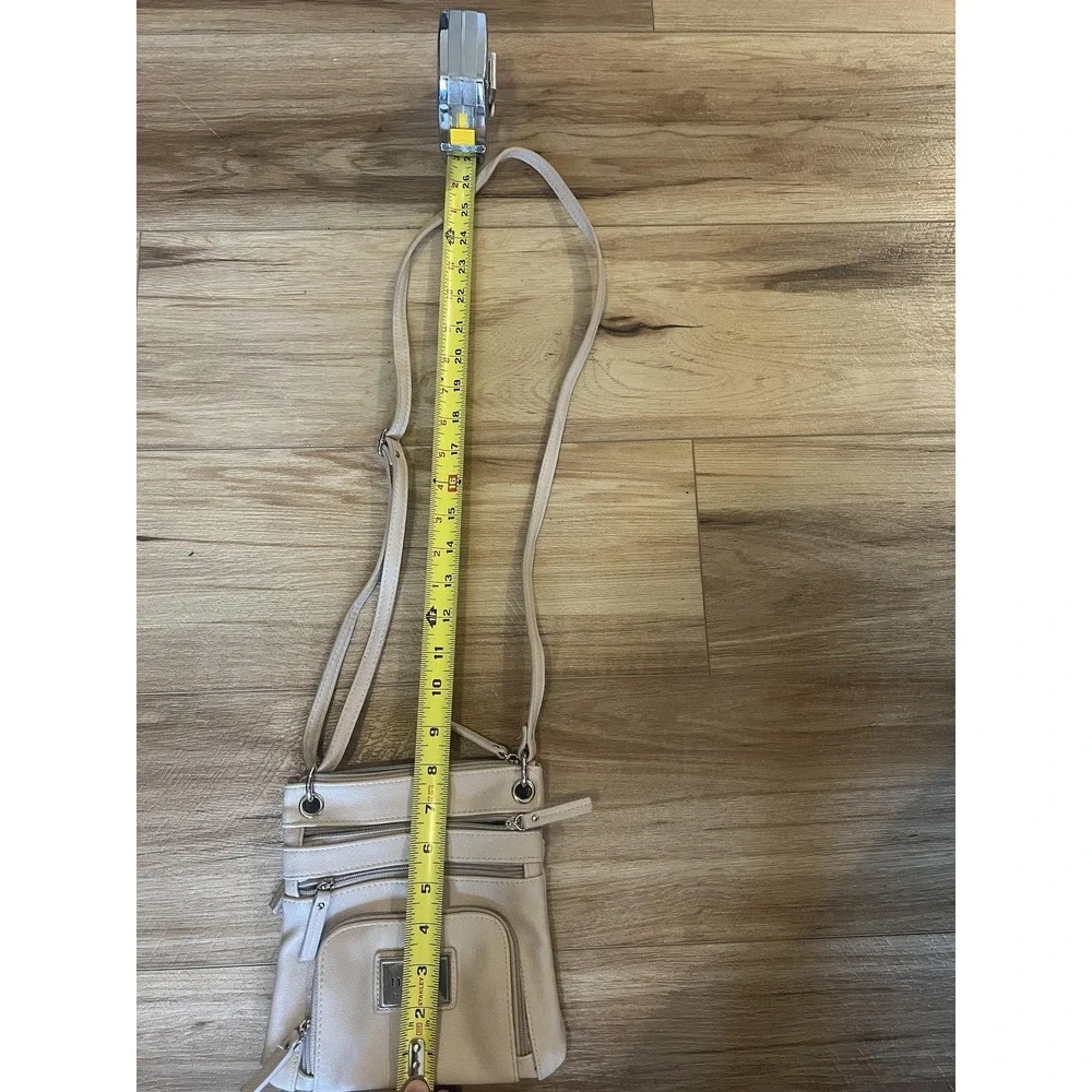 Nicole by‎ Nicole Miller Crossbody Bag Womens Beige Faux Leather Organizer Small